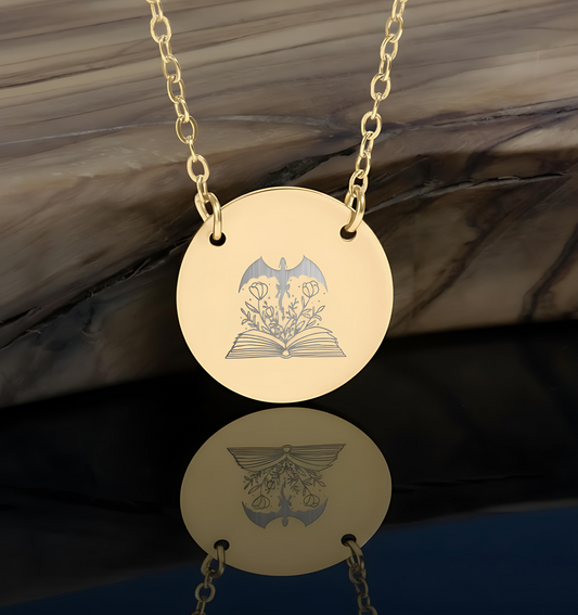 Dragon Above The Book Flowers Circle Necklace - MagicMerchEmporium