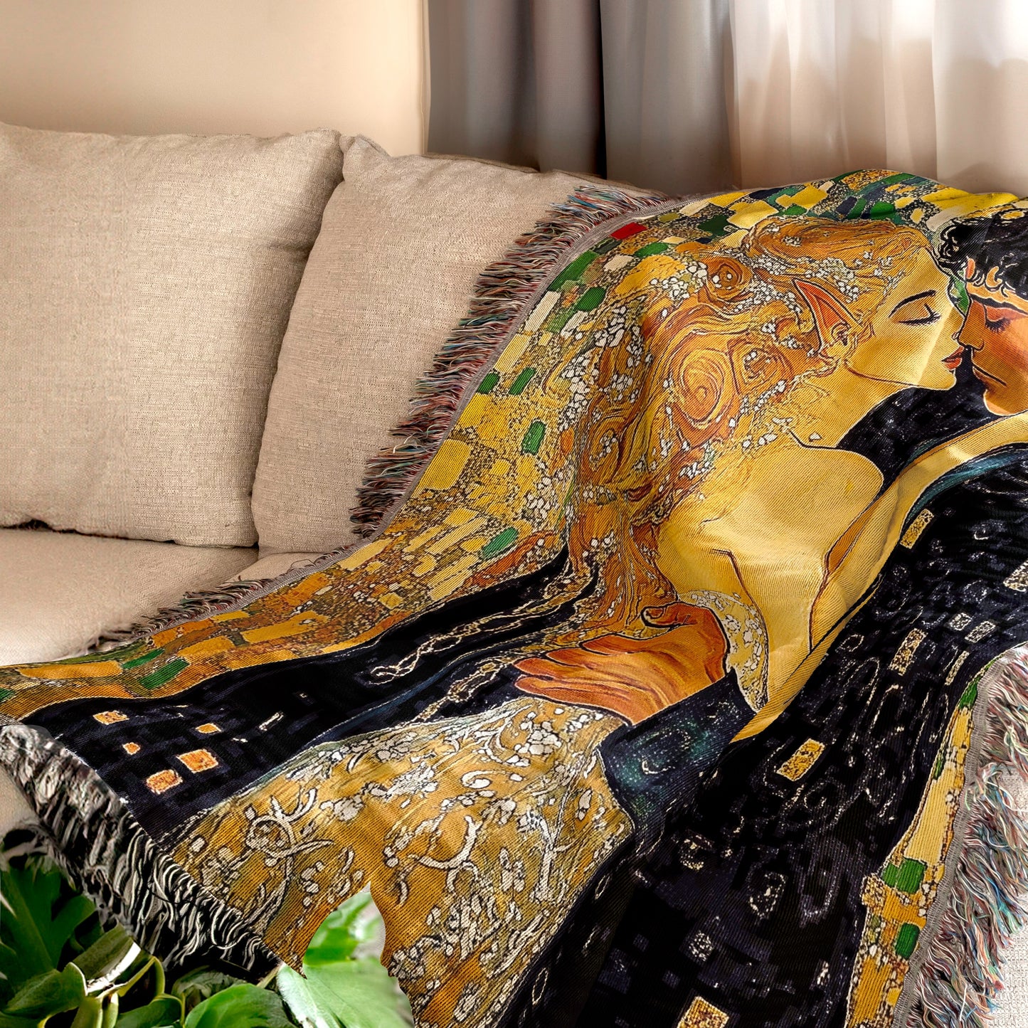 Gustav Klimt-Inspired ACOTAR Woven Throw Blanket - MagicMerchEmporium