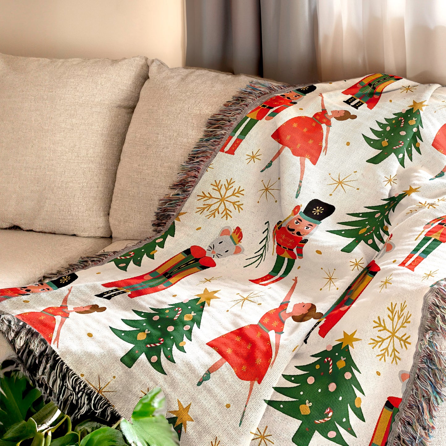 Nutcracker Xmas Woven Throw Blanket