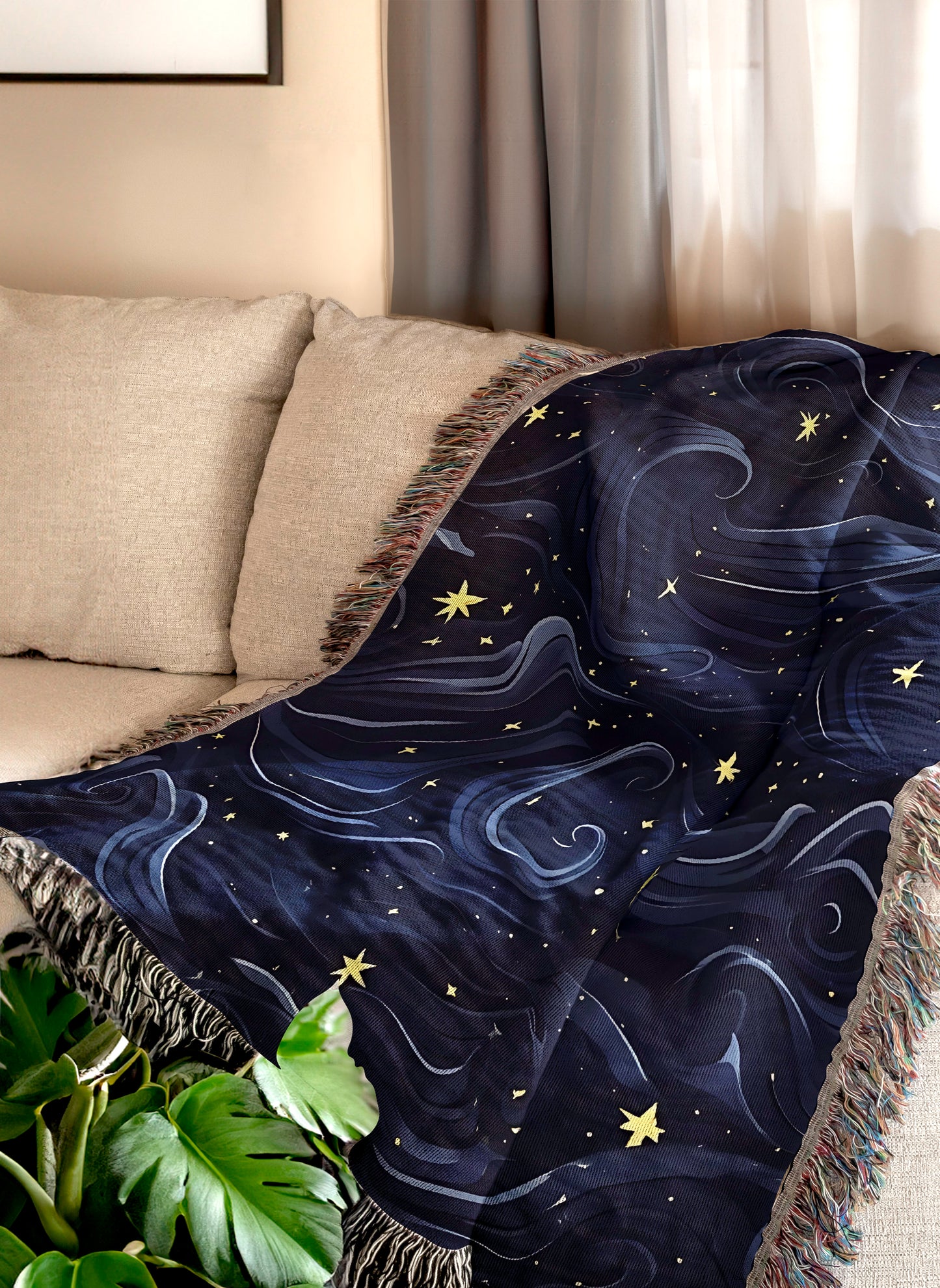 Starry Night Celestial Woven Throw Blanket - MagicMerchEmporium