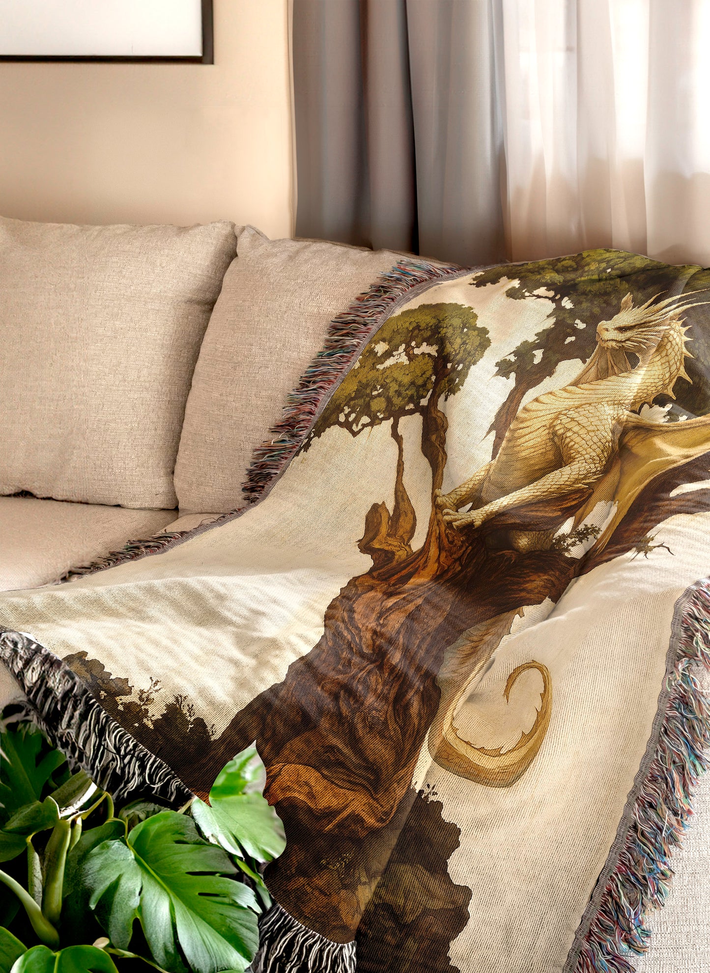 Mystical Dragon Woodland Woven Throw Blanket