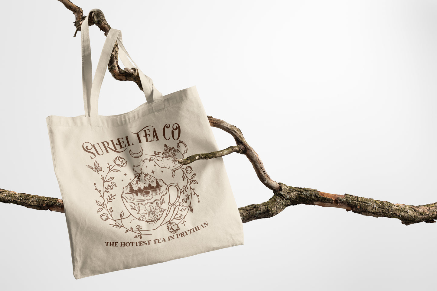 🌿 Suriel Tea Co. Tote Bag – “The Hottest Tea in Prythian” 🖤📚