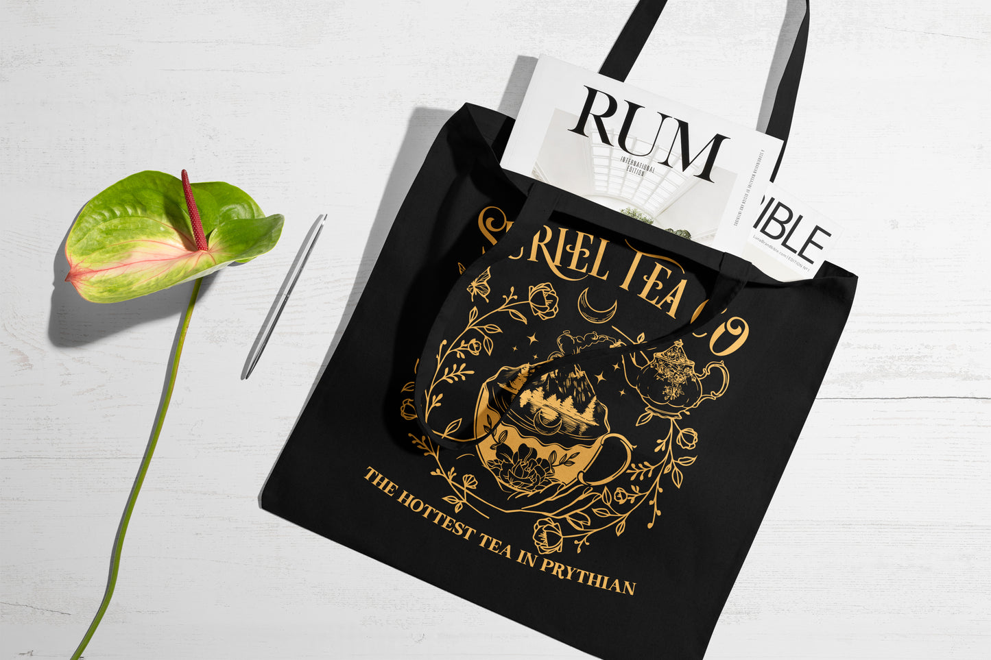 🌿 Suriel Tea Co. Tote Bag – “The Hottest Tea in Prythian” 🖤📚
