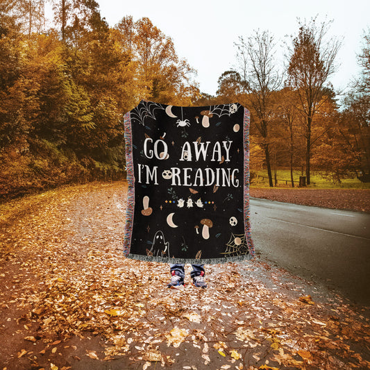 Go Away, I'm Reading" Woven Throw Blanket - MagicMerchEmporium