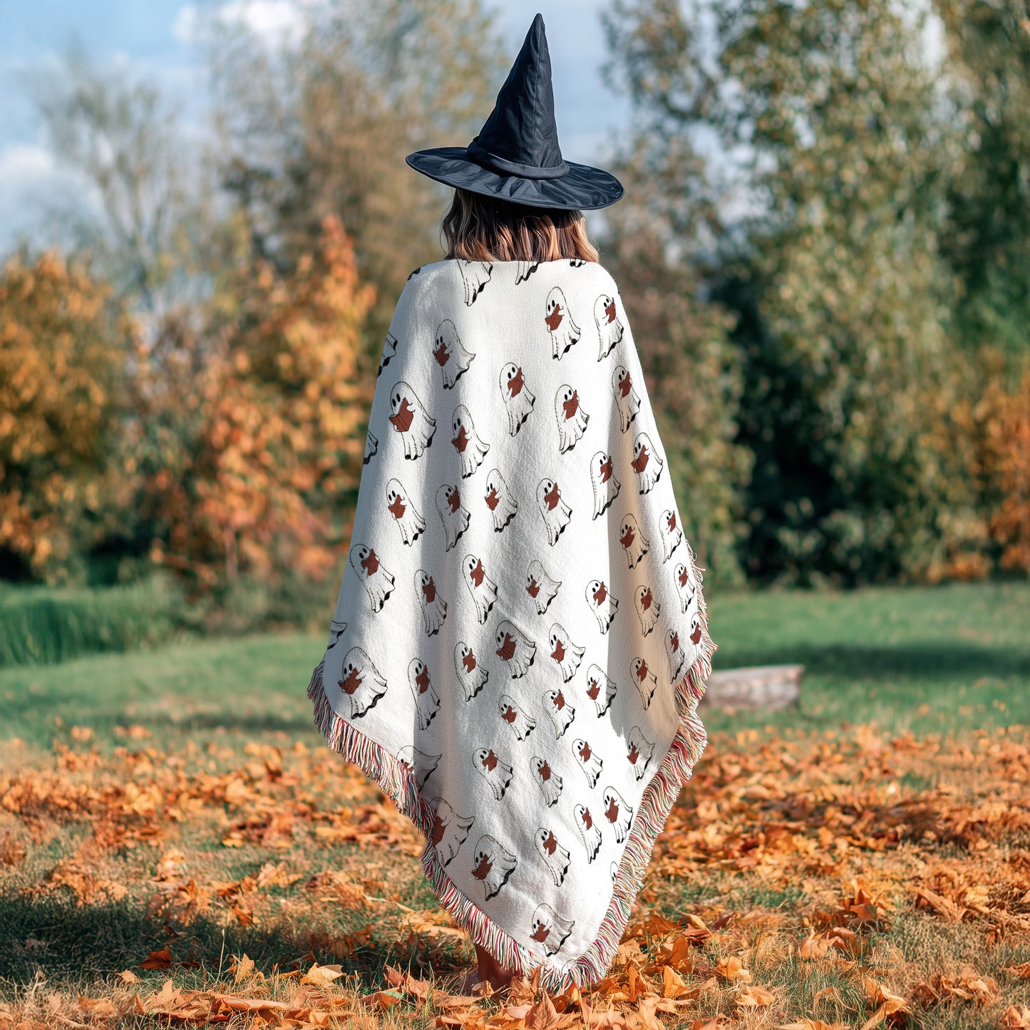 Cute Ghost Pattern Woven Throw Blanket