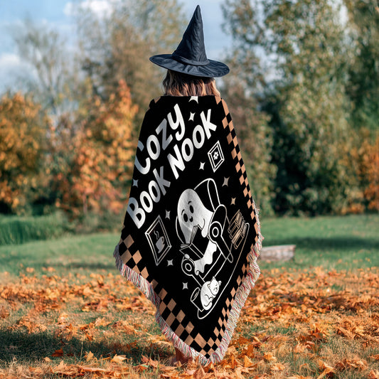 Cozy Book Nook Ghost Woven Blanket