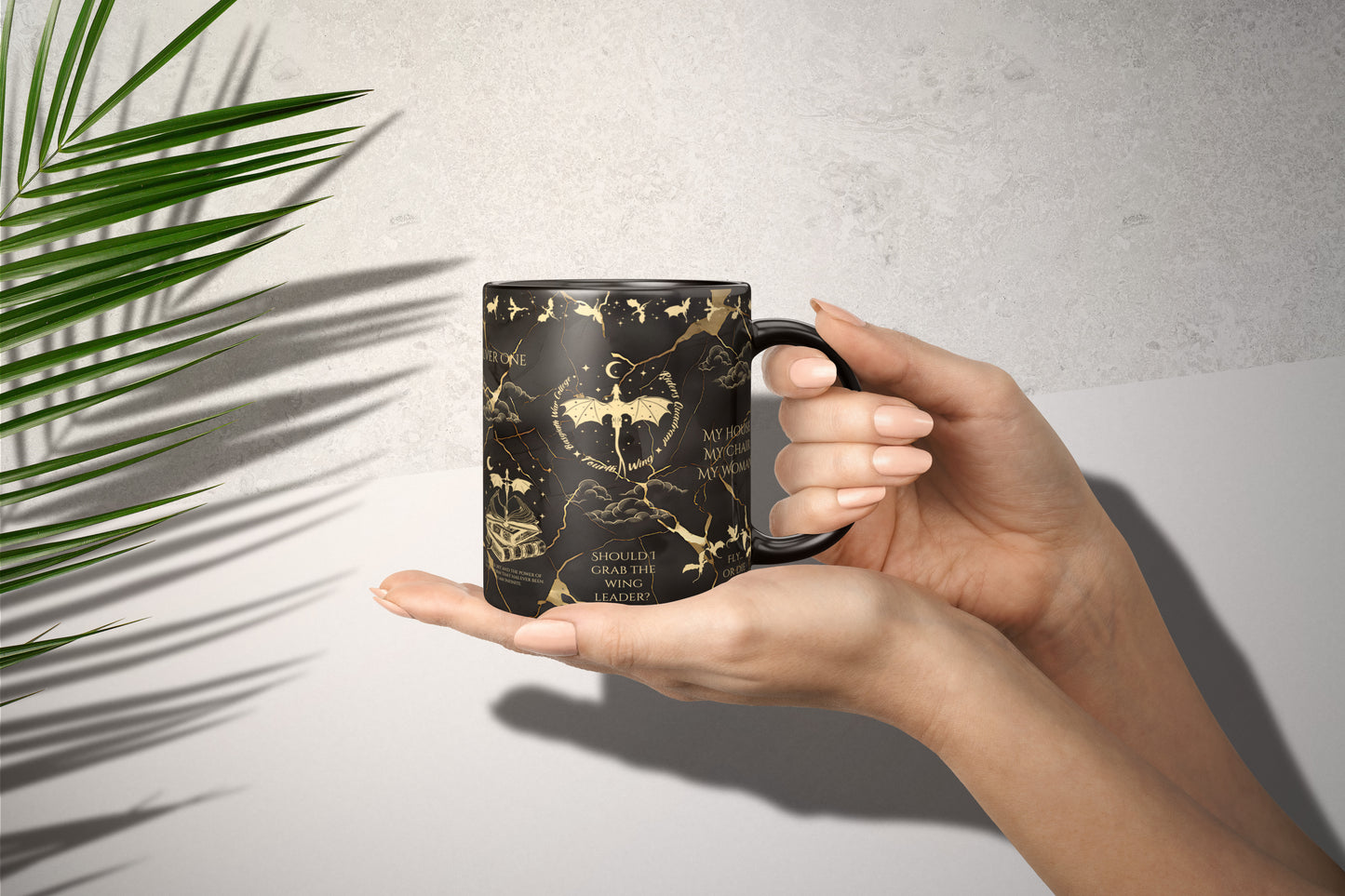 🐉 Fourth Wing Black & Gold Mug | Xaden & Violet Romantasy Cup