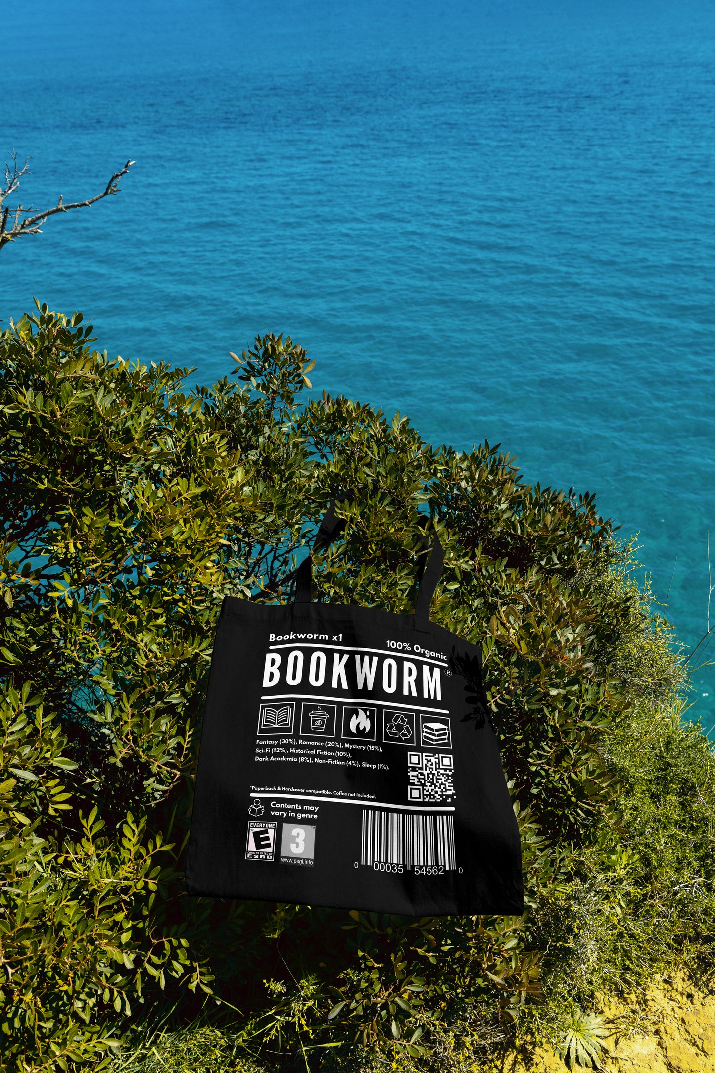 “BOOKWORM” Label Tote Bag