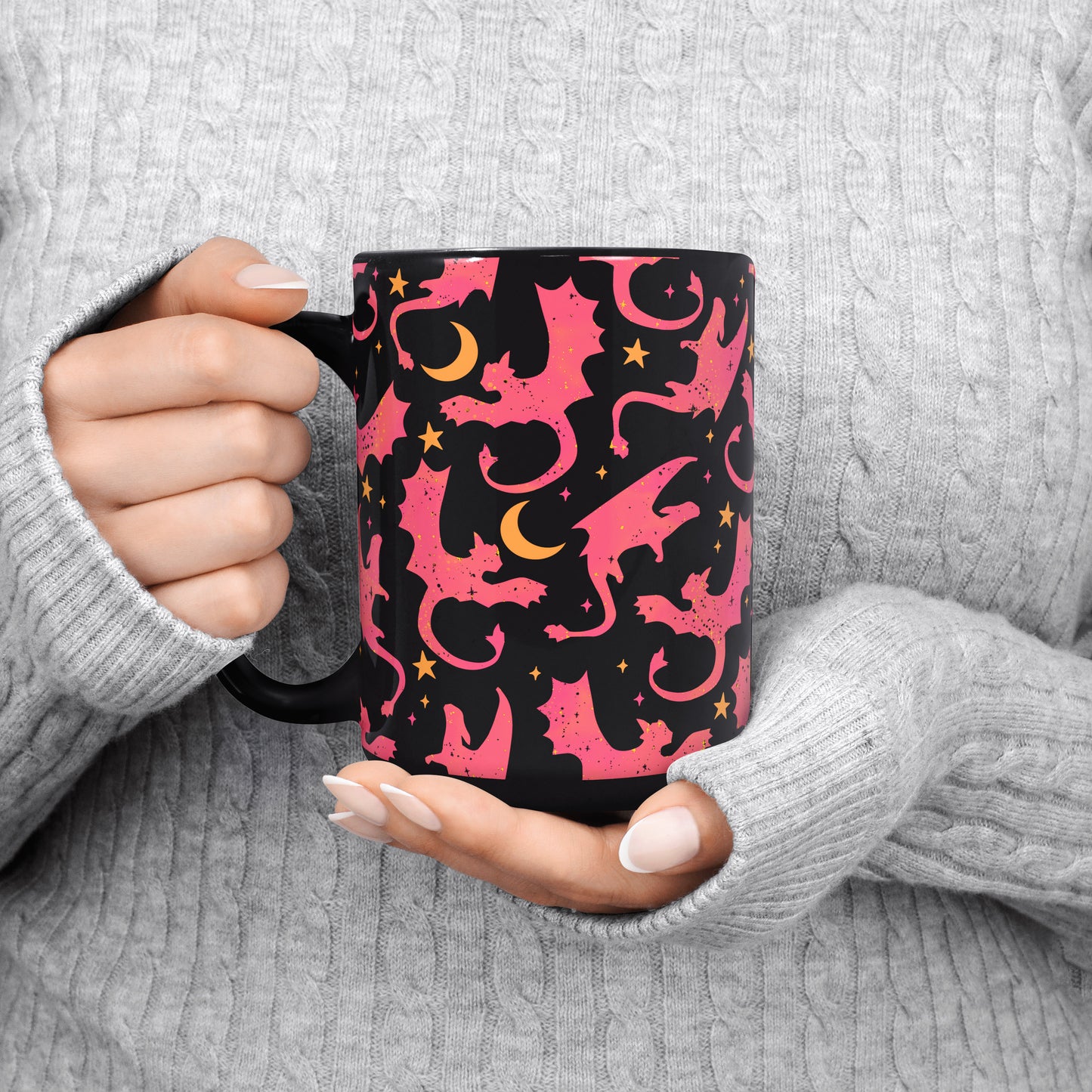 Black Pink Dragon Mug - MagicMerchEmporium