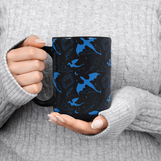 Black Fourth Wing Blue Dragon Mug
