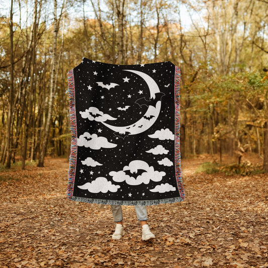 Mystical Moon & Bats Woven Throw Blanket - MagicMerchEmporium