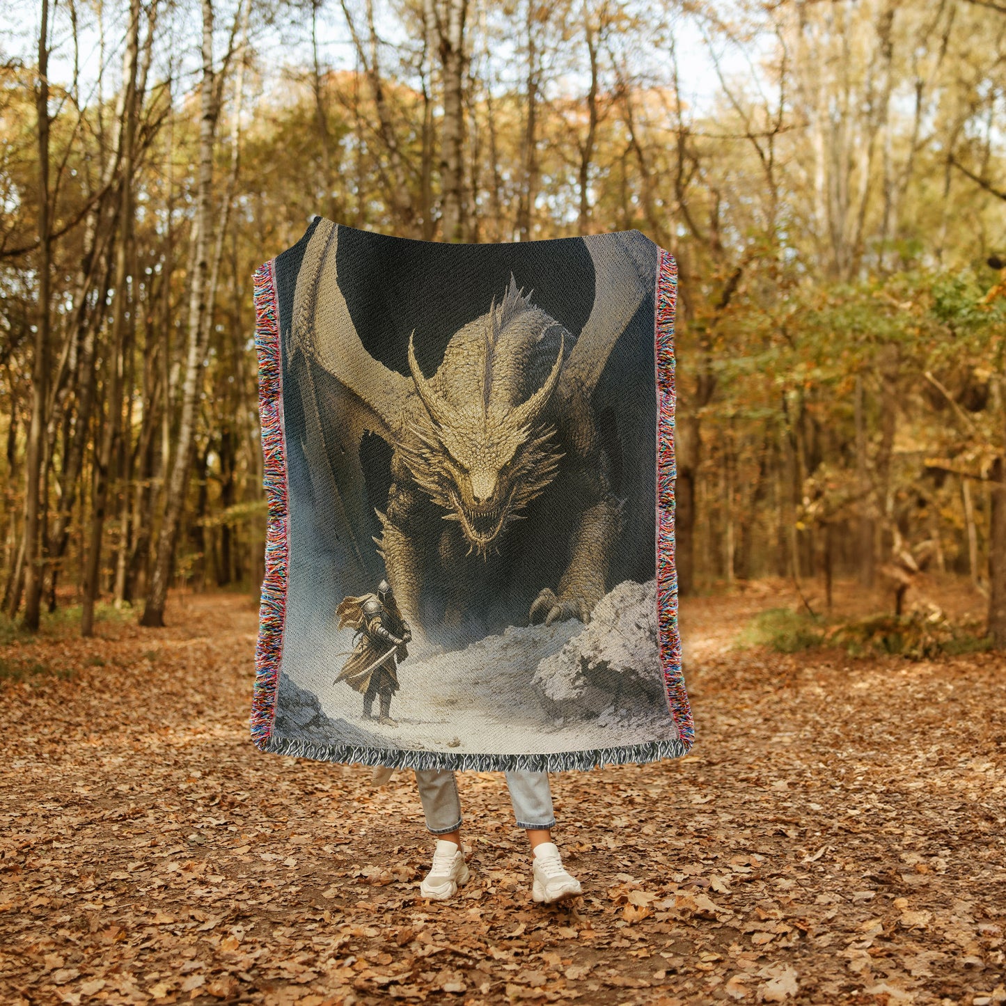 Knight vs. Dragon Woven Throw Blanket