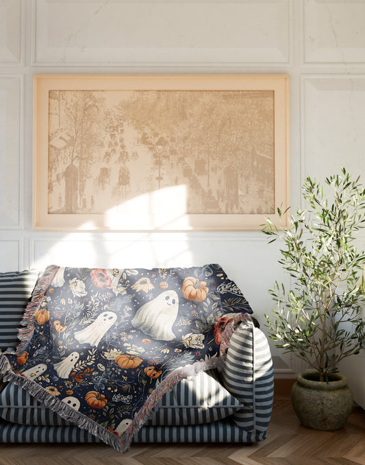 Spooky Ghost Woven Throw Blanket - MagicMerchEmporium