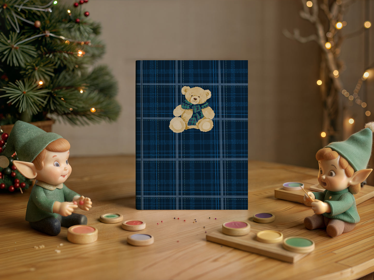 Plaid Notebook with Cute Teddy Bear Design