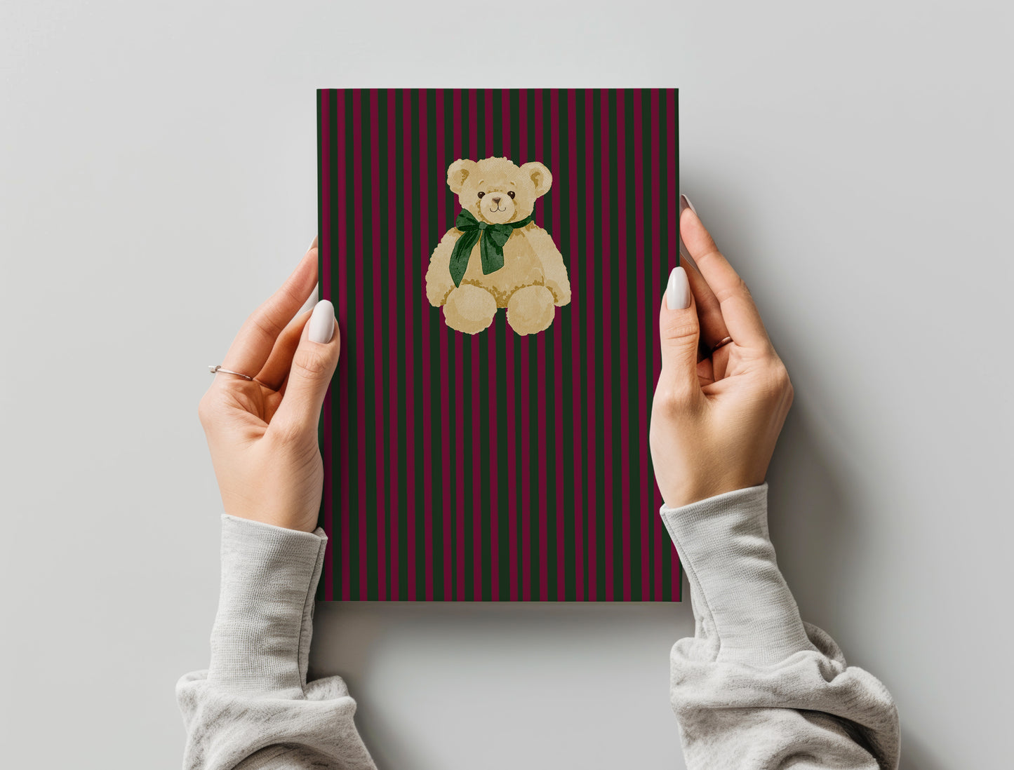 Cute Teddy Bear on Striped Background Notebook