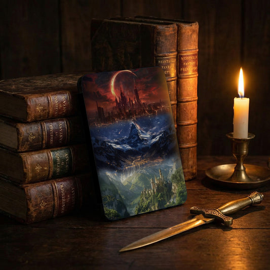 Layered fantasy realm moonlit city majestic peaks product type