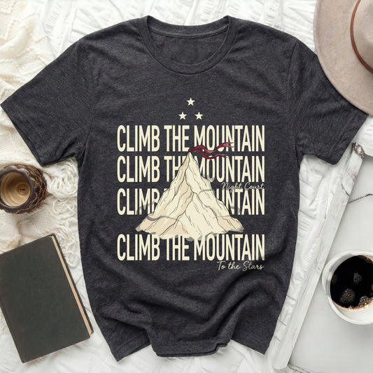Climb The Mountain Night Court To The Stars T-Shirt product type
Shirt, T-shirt, Tee, Graphic Tee, Mountain Shirt, Climb Mountain, Adventure Shirt, Outdoor Apparel, Night Court, To The Stars, Fantasy Shirt, Bookish Tee, Inspirational Top, Motivational Shirt, Dark Gray Shirt, Charcoal Shirt, Unisex Tee, Gift Idea, Nature Design, Explore Top