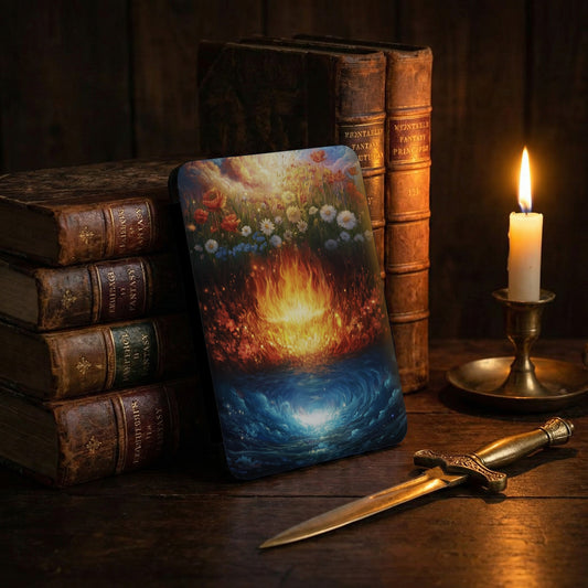 Vivid floral fire vortex mystical fantasy scene product type