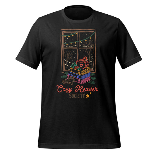 Cozy Reader Society T-Shirt With Books And Cup