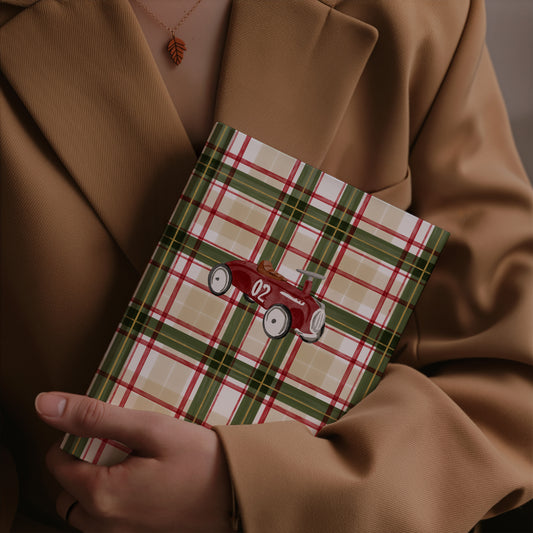 Vintage Inspired Plaid Notebook with Toy Car Design