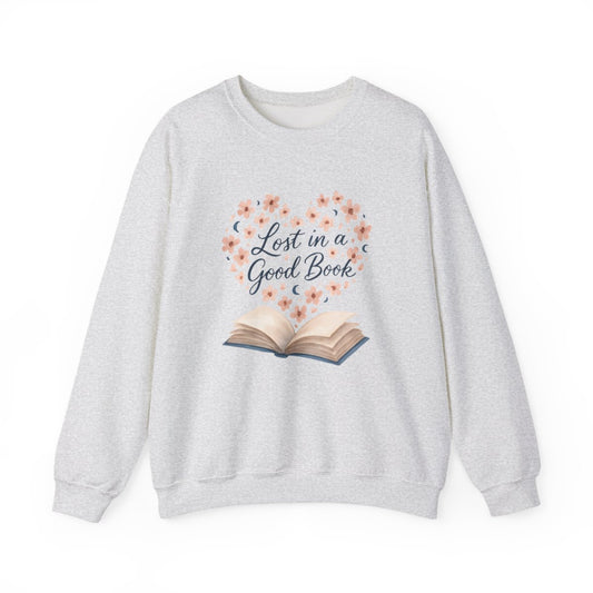 Cozy Sweatshirt with Lost in a Good Book Graphic Design