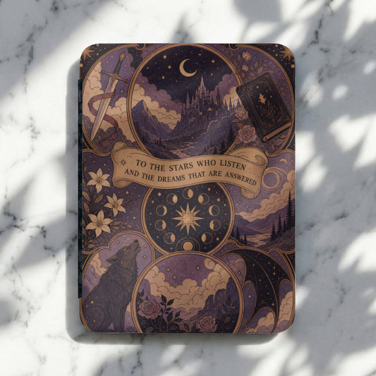 Book cover with fantasy art: sword, castle, moon, wolf, and text.