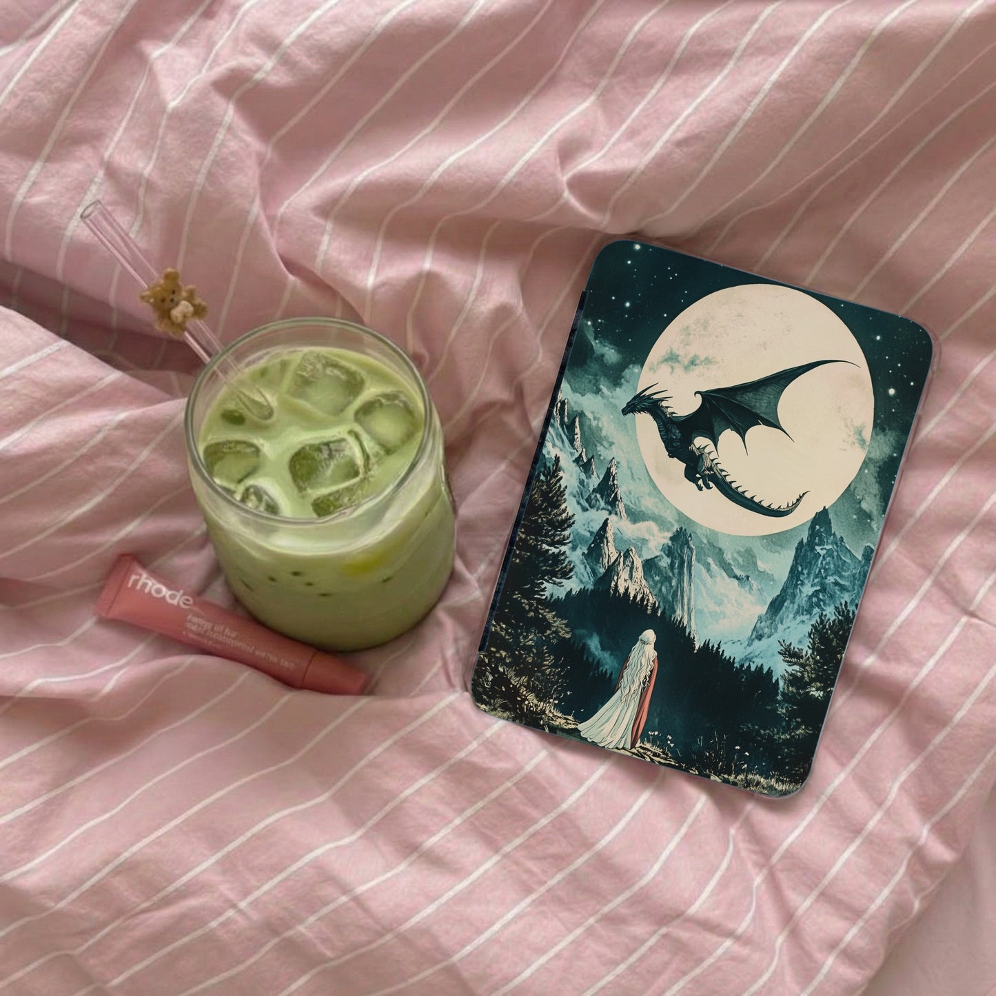 Mythical Dragon Full Moon Mountain Landscape White Figure product type