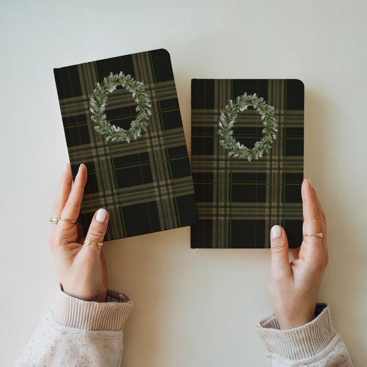 Festive Wreath on Dark Plaid Pattern Journal