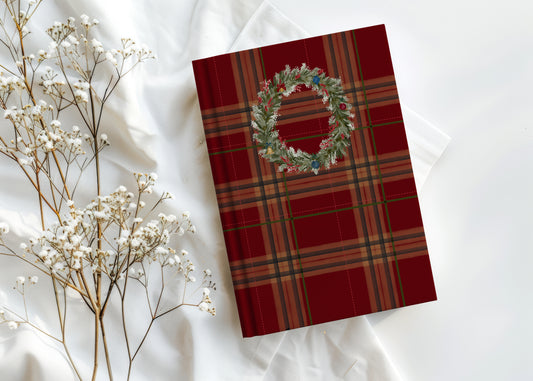 Beautifully Designed Red Plaid Journal with Wreath