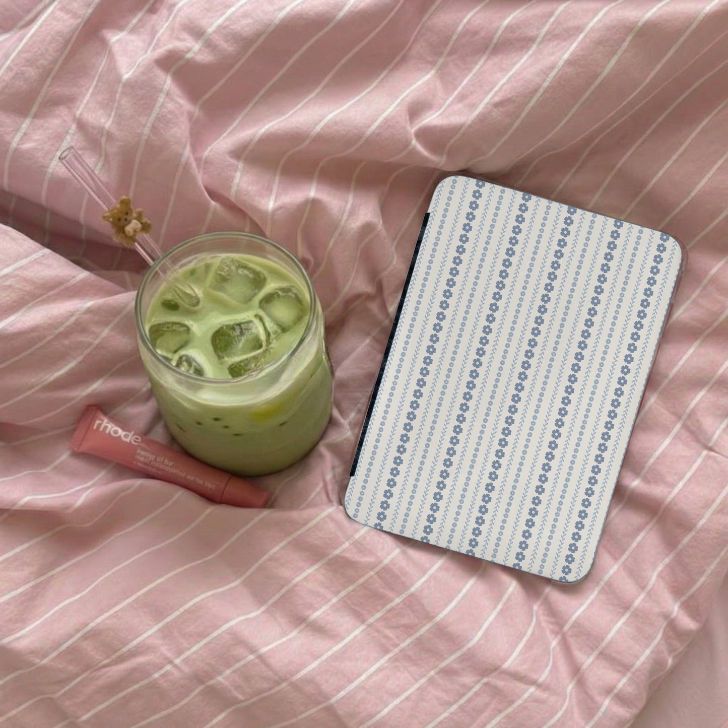 Blue Floral Striped iPad Cover for a Stylish Look