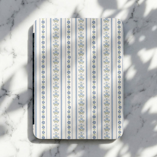 Elegant Blue Floral Striped Design on White Product