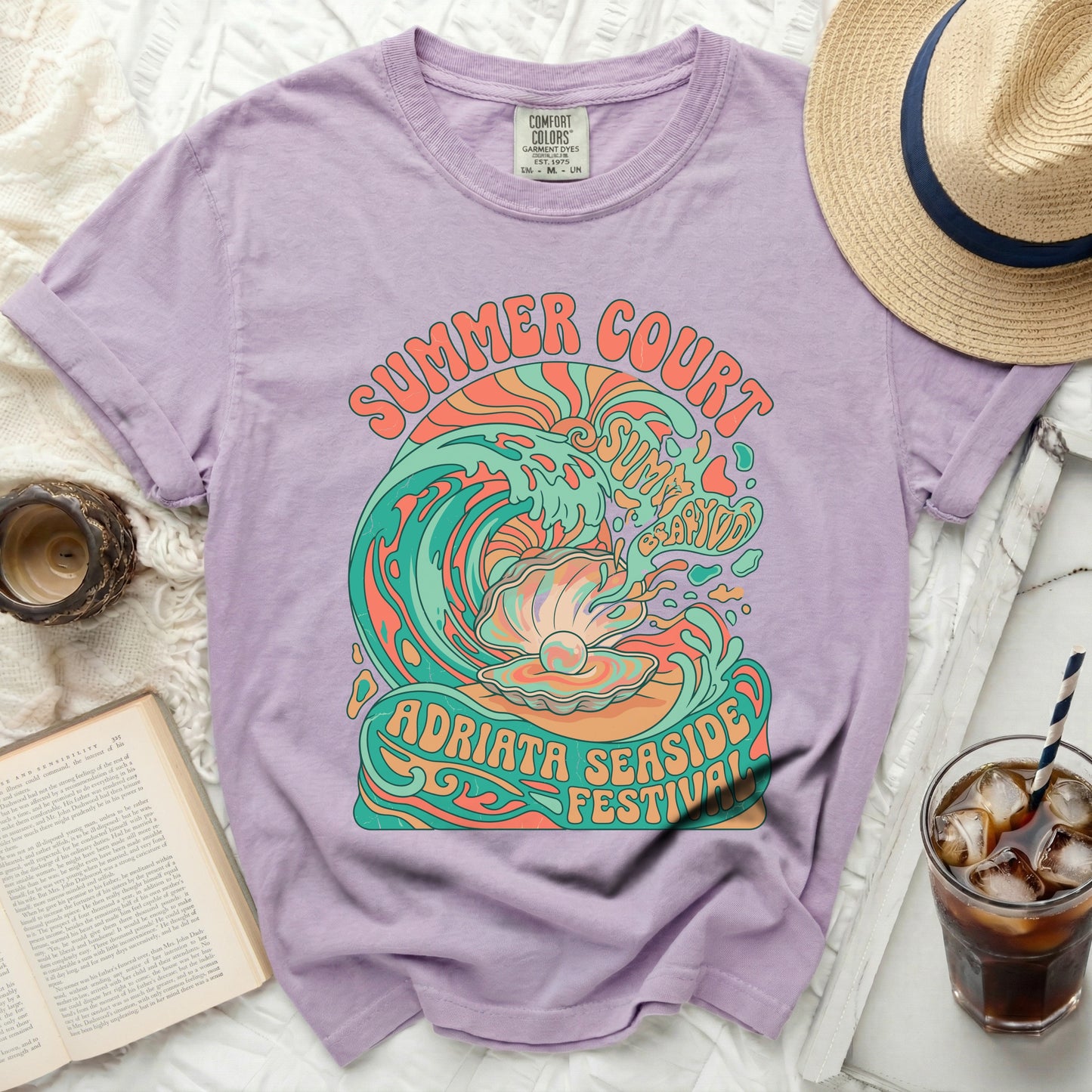 Purple t-shirt with "Summer Court Adriata Seaside Festival" graphic.