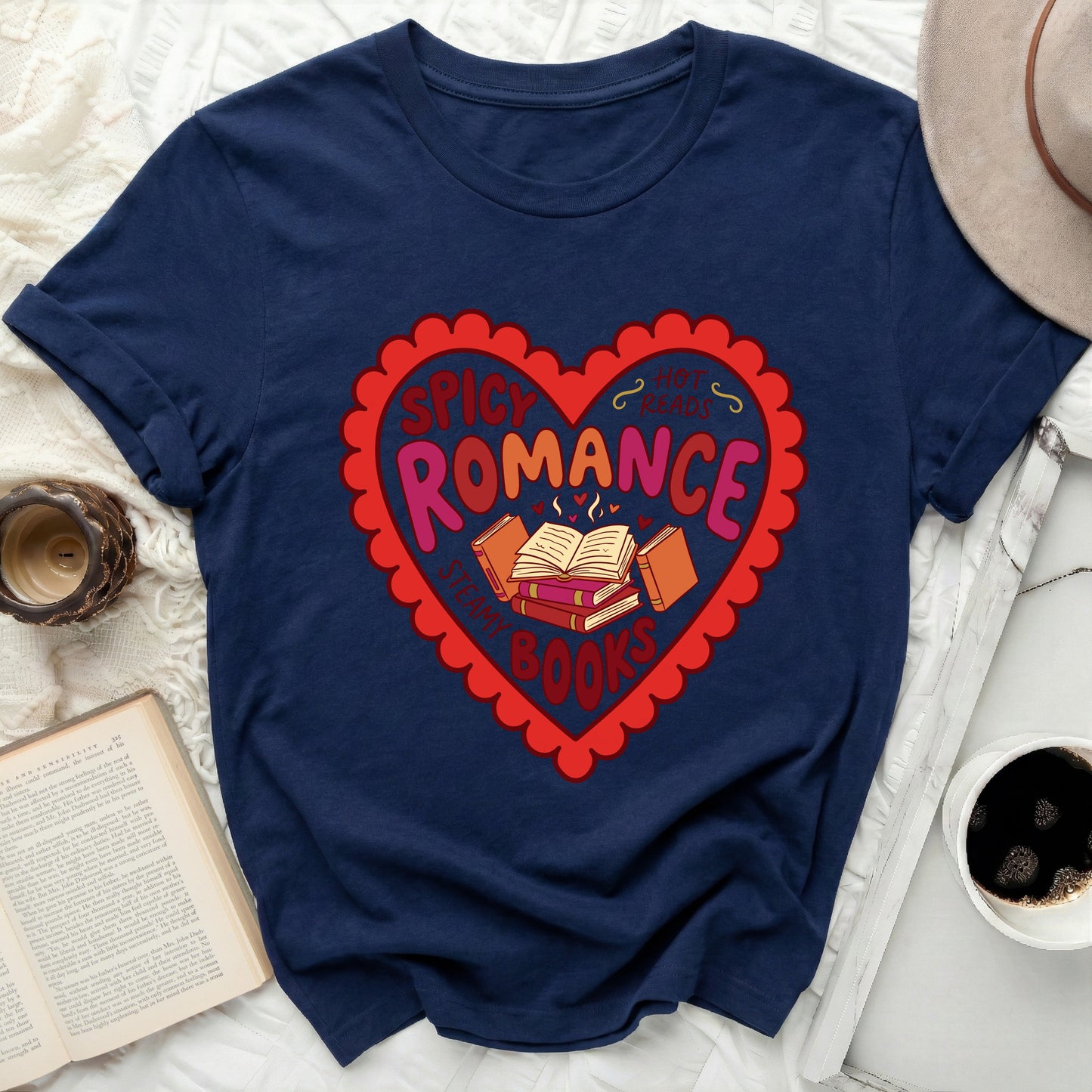 Spicy Romance Hot Reads Steamy Books Heart Design product type
Spicy Romance, Hot Reads, Steamy Books, Book Lover, Reader Gift, Romance Novel, Bookish Style, Literary Theme, Heart Graphic, Dark Blue, Reading Fan, Bookworm, Unique Design, Gift Idea, Cozy Reading, Reader Fashion, Novel Lover, Aesthetic Print, Valentines Product, Fiction Lover