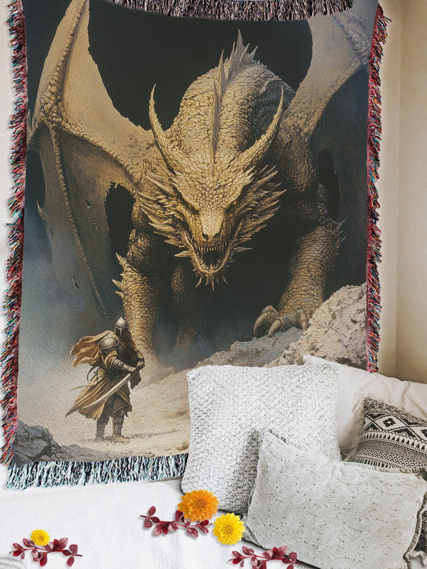 Knight vs. Dragon Woven Throw Blanket
