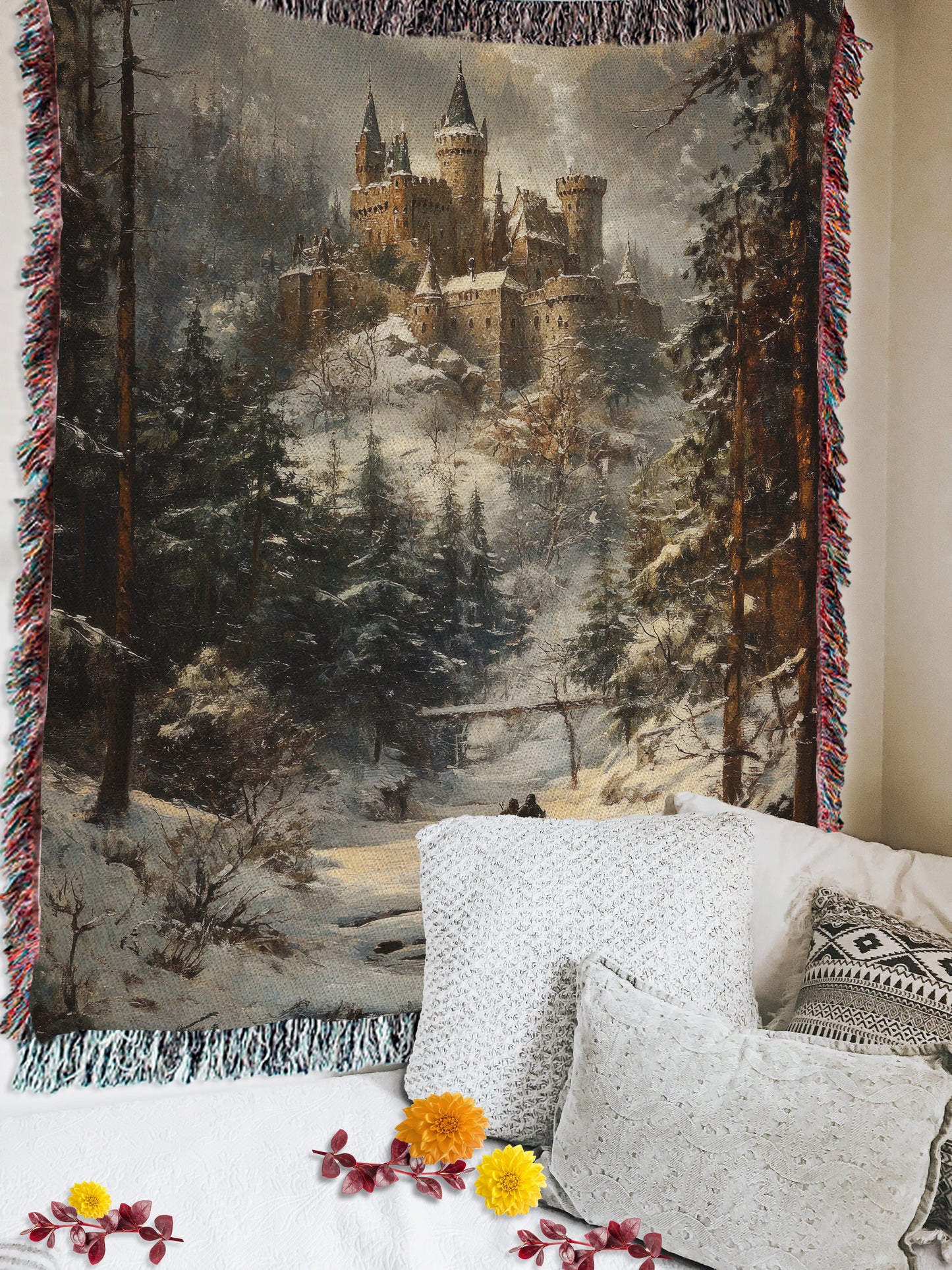 Medieval Castle Woven Throw Blanket –