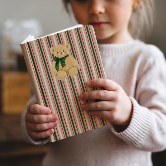 Teddy Bear Striped Pattern Hardcover Journal