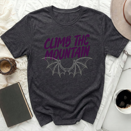 Charcoal Bat Wings Climb The Mountain product type
Dark Grey Shirt, Charcoal Tee, Climb Mountain, Bat Wings Design, Inspirational, Motivational, Graphic Top, Fantasy Art, Gothic Wings, Adventure Tee, Outdoor Enthusiast, Unique Apparel, Printed Design, Short Sleeve, Round Neck, Casual Fashion, Everyday Wear, Unisex Shirt, Statement Tee, Nature Inspired