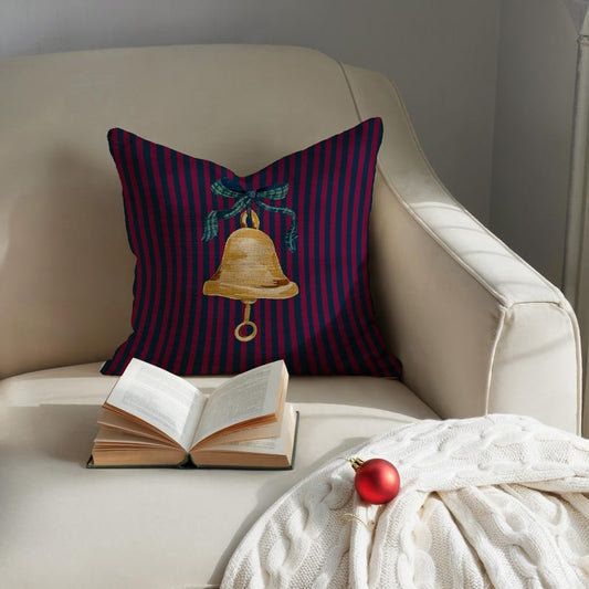 Striped Christmas Golden Bell Pillow