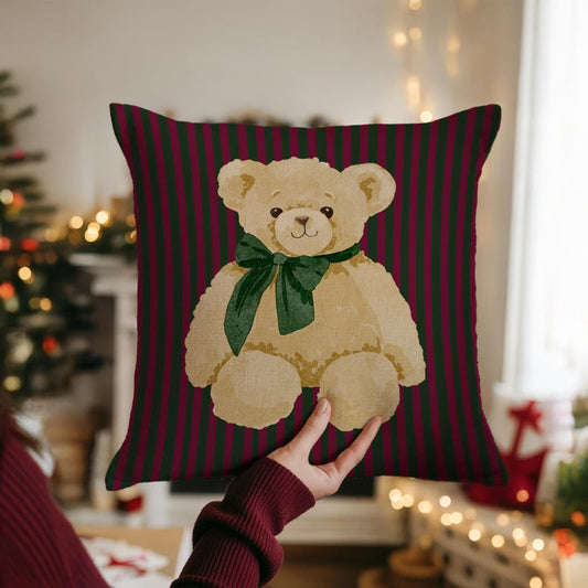 Green Bow Teddy Bear Pillow