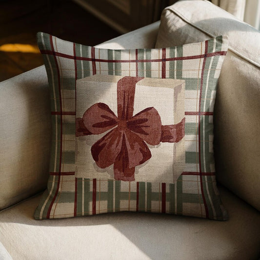 Holiday Gift Green Plaid Pillow