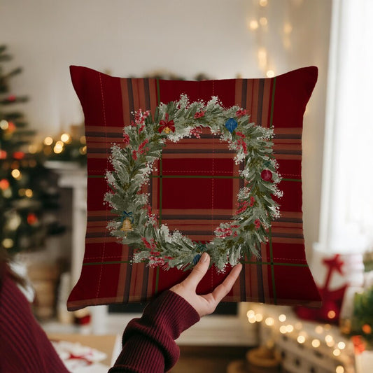 Christmas Wreath Plaid Pillow