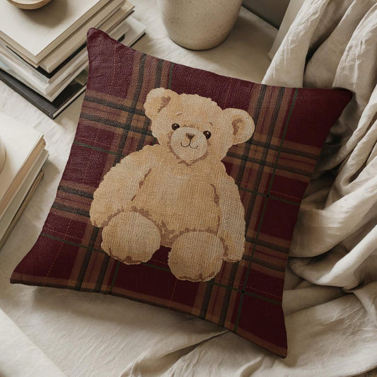 Cute Teddy Bear Plaid Pillow
