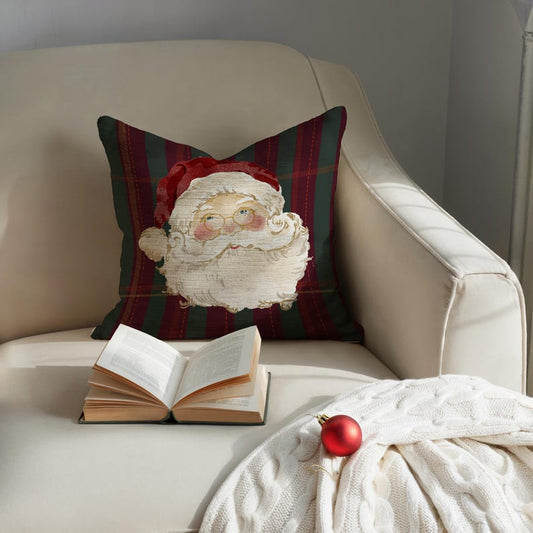 Santa Green and Red Plaid Pillow