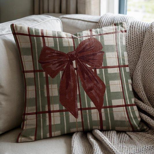 Holiday Plaid with Bow Pillow