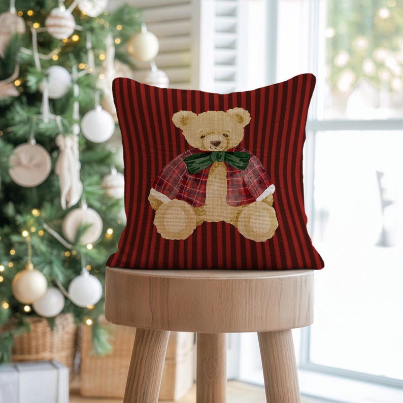 Cute Teddy Bear Red Brown Pillow