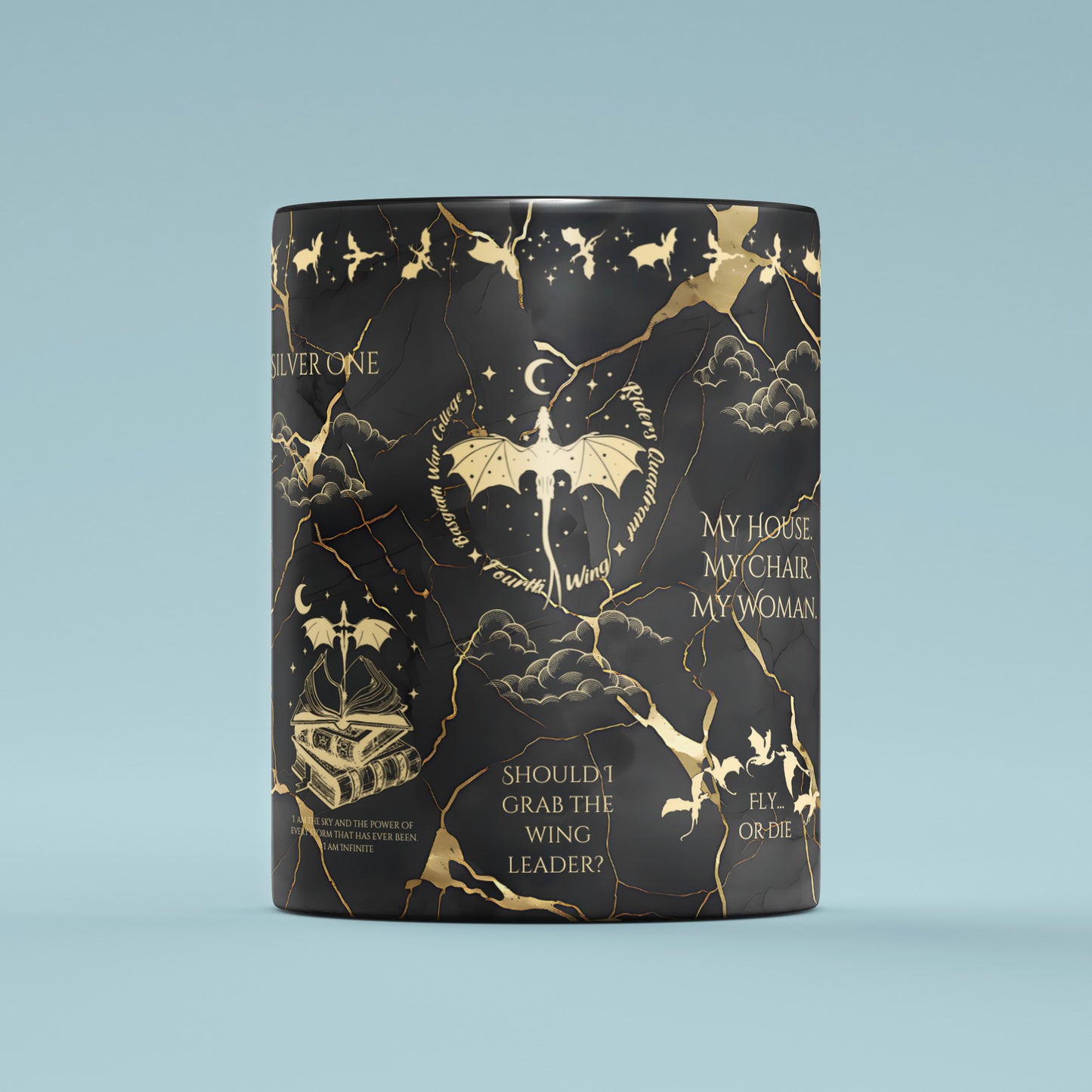 🐉 Fourth Wing Black & Gold Mug | Xaden & Violet Romantasy Cup