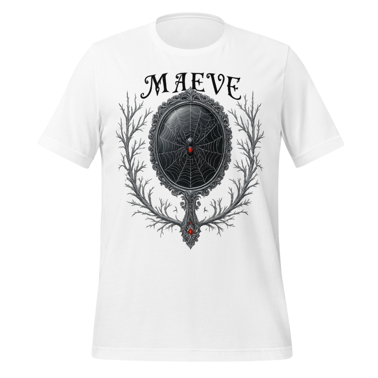 Maeve Name Design with Spider Mirror Art Spooky Tee
