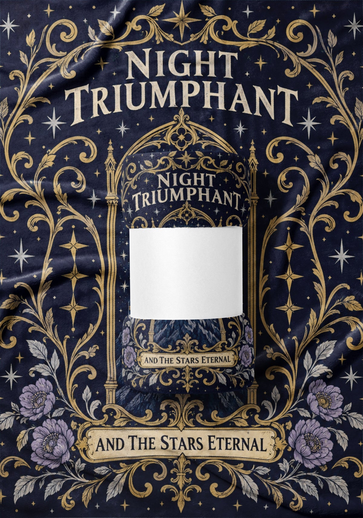 Night Triumphant Crest Velveteen Plush Blanket draped