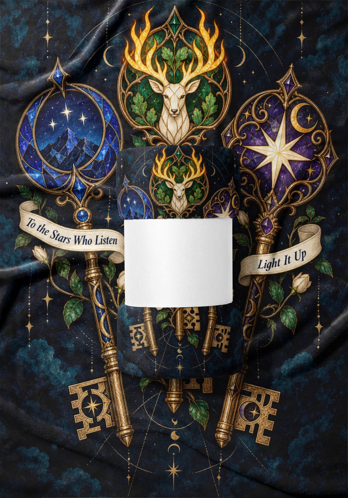 Bookish Maasverse Velveteen Plush Blanket draped