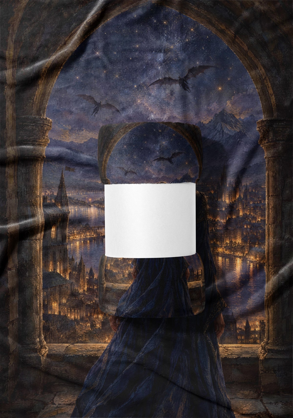 Feyre over Velaris Velveteen Plush Blanket draped
